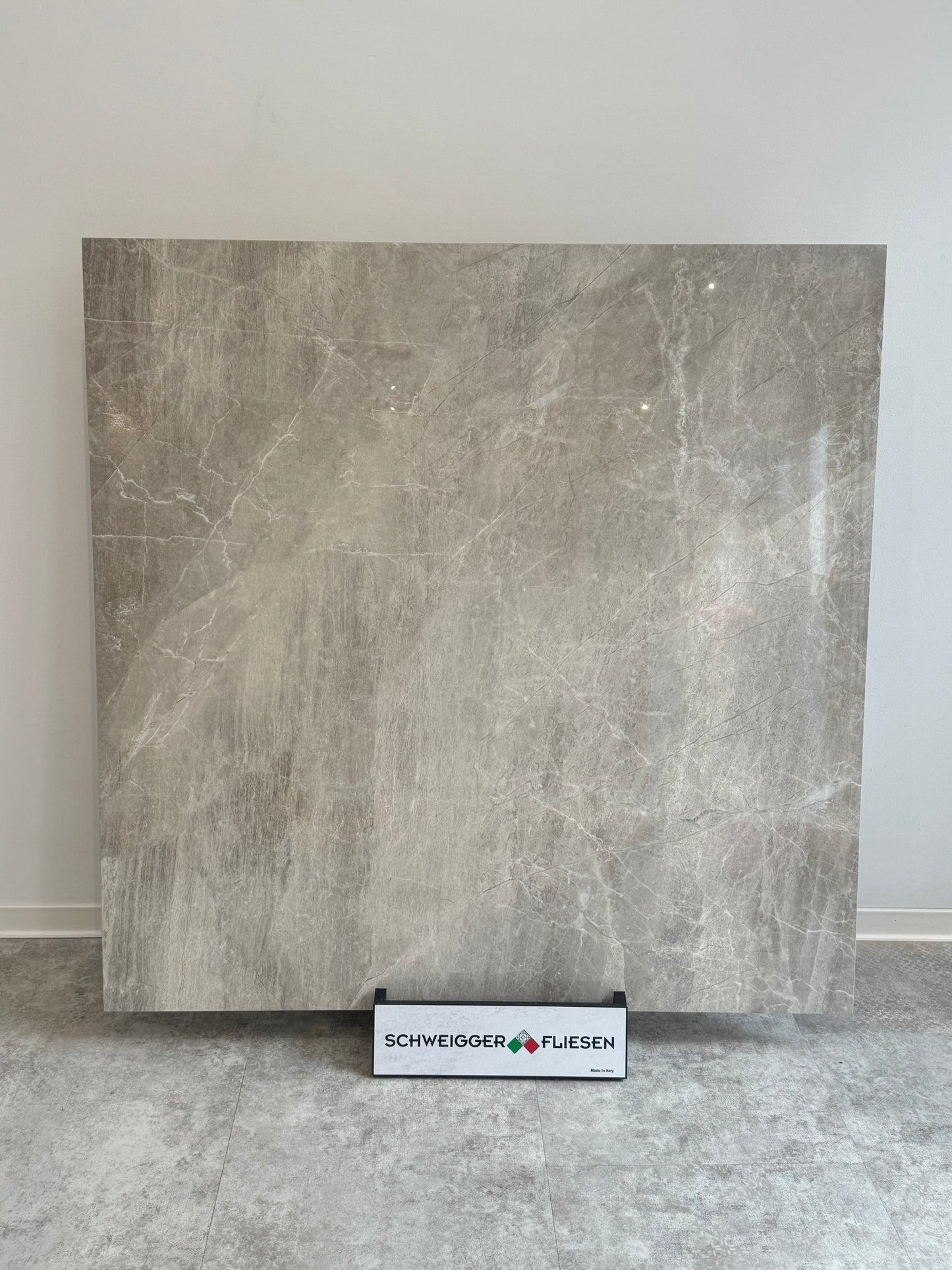 Feinsteinzeugfliese – 120x120 cm, glänzend, Steingrau mit eleganter Marmorierung (R10) PREIS PRO mq2