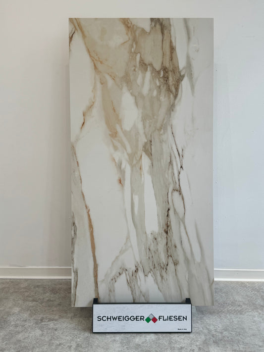 Feinsteinzeugfliese – 60 x 120 cm, matt, Weiß mit braun-grauer Marmorierung (R9) PREIS PRO mq2
